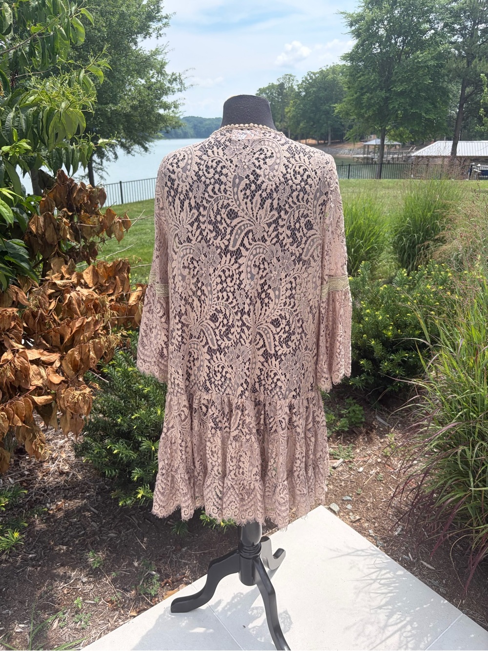 Angel Heart Boutique Taupe Lace Duster Cardigan Boho Festival Kimono Medium - Picture 2 of 5